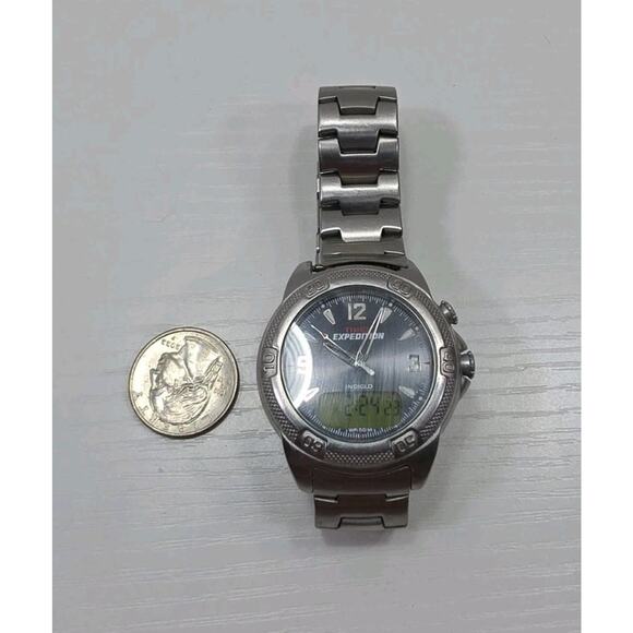 Timex Expedition iControl Mens Stainless Steel Analog-Digital Watch New Battery